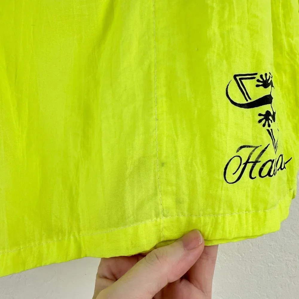 Vintage Shorts Mens L‎ Neon Yellow Elastic Athleisure Volleyball Hawaii USA made